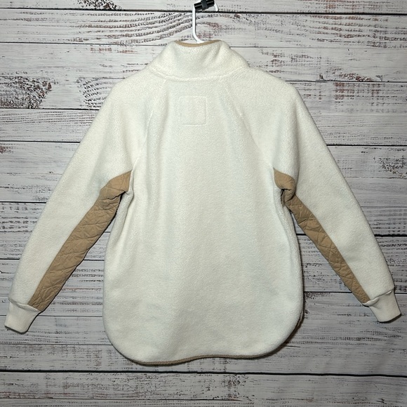 Abercrombie & Fitch Asymmetrical Snap Up Fleece Sweatshirt White and Tan Small - Picture 10 of 16